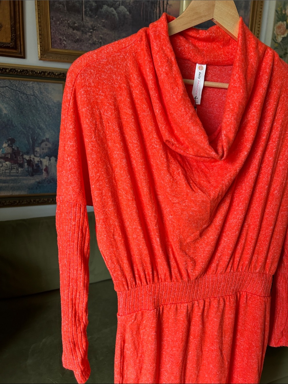 NWT! Daily Practice by Anthropologie Orange Draped Cowl Neck Sweater Dress - Picture 5 of 10